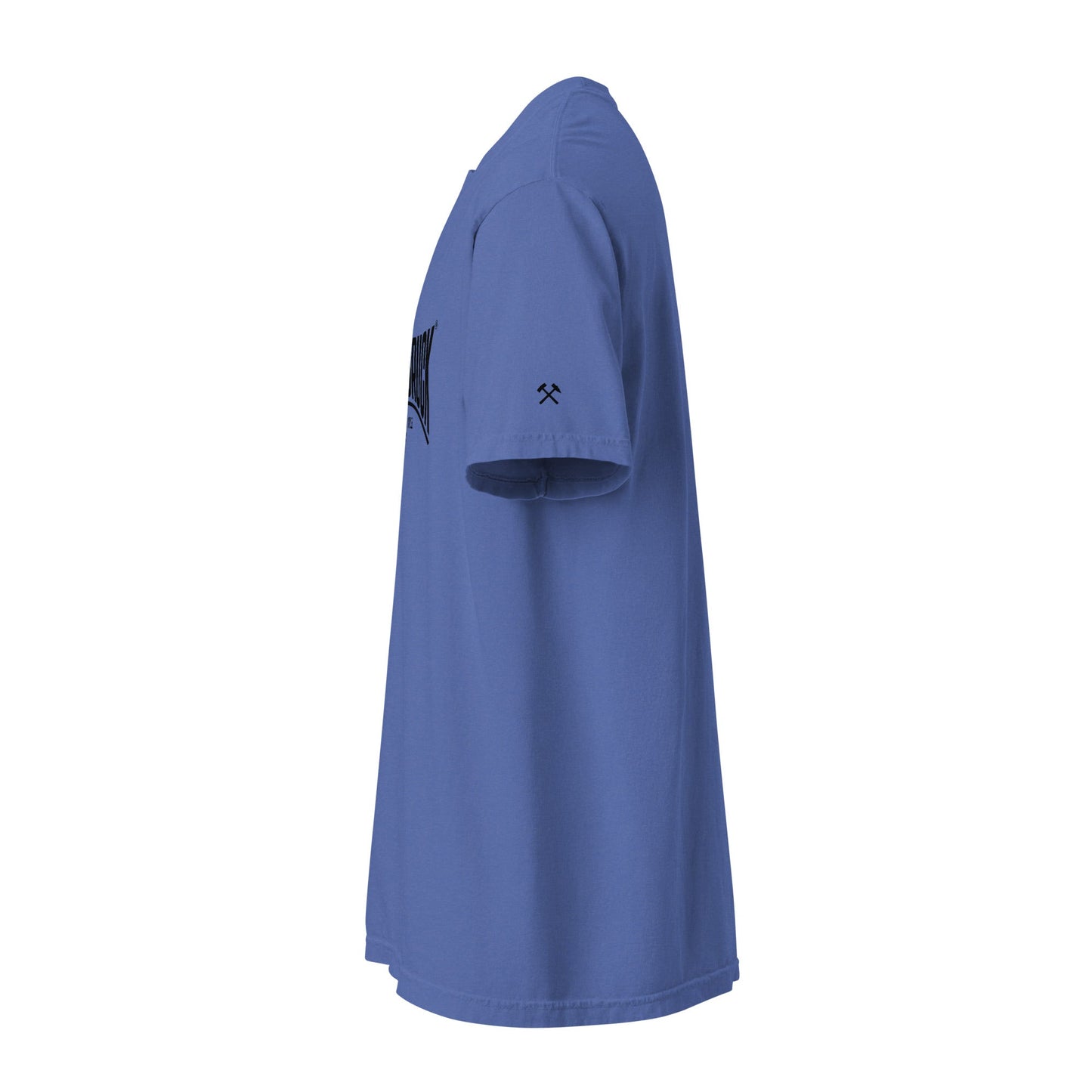 Frères de la Sarre T-Shirt Bleu et Noir Sports in blau mit Schwarzem Sarrebruck Schriftzug - Rechter Ärmel