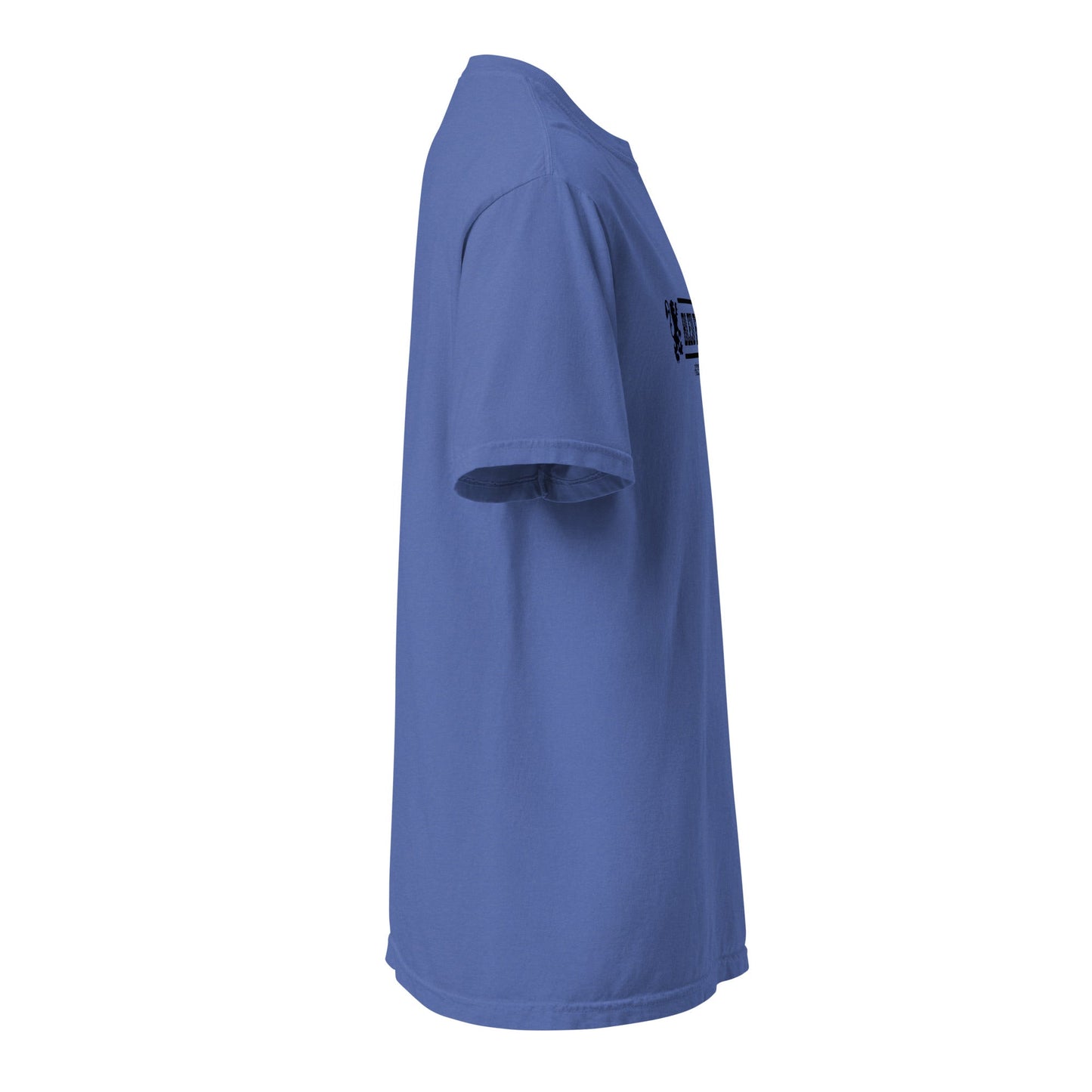 Frères de la Sarre T-Shirt mit den Saarbrücker Löwen und dem Bleu et Noir Schriftzug in blau schwarz Rechter Ärmel