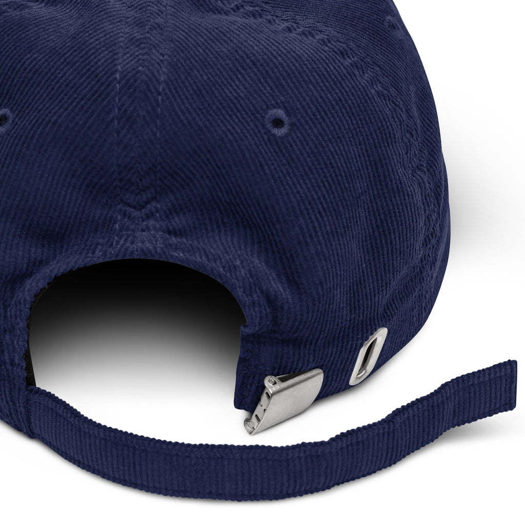 Frères de la Sarre Saarbrücken Cord Cap Sarrebruck Sports mit gesticktem gelben Saarbrücken Schriftzug auf dunkelblauer Cap.