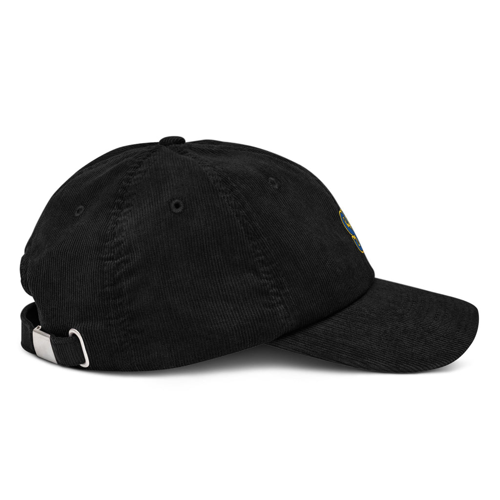 Frères de la Sarre Saarbrücken Cord Cap mit gesticktem SB Logo in blau gelb auf schwarzer Kappe - Rechte Seite