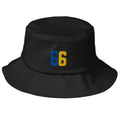 Frères de la Sarre Saarbrücken Fischerhut mit mit gestickten 66 Design in blau gelb auf schwarzem Bucket-Hat