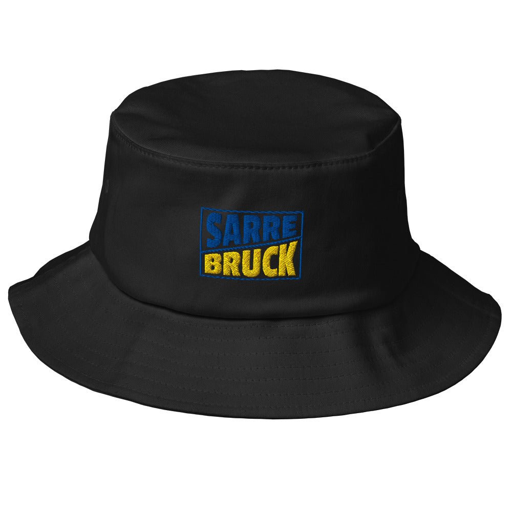 Frères de la Sarre Fischerhut in im blau schwarzen Stil mit dem gestickten Saarbrücken Logo in schwarz - Front-Ansicht