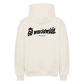 Frères de la Sarre Hoodie mit schwarzen 66 worldwide Backprint und schwarzer Ludwigskirche in beige - Back