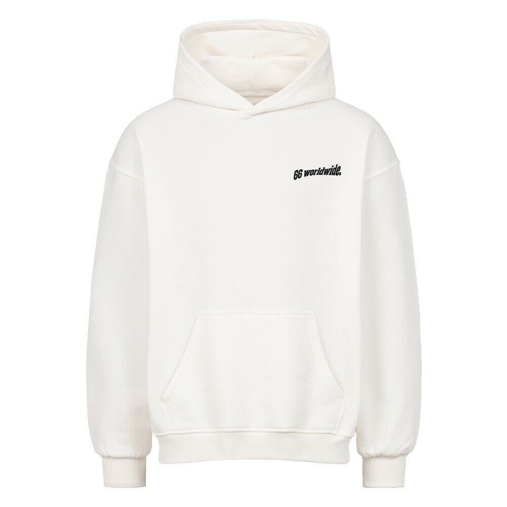 Frères de la Sarre Hoodie mit schwarzen 66 worldwide Backprint und schwarzer Ludwigskirche in weiß - Front