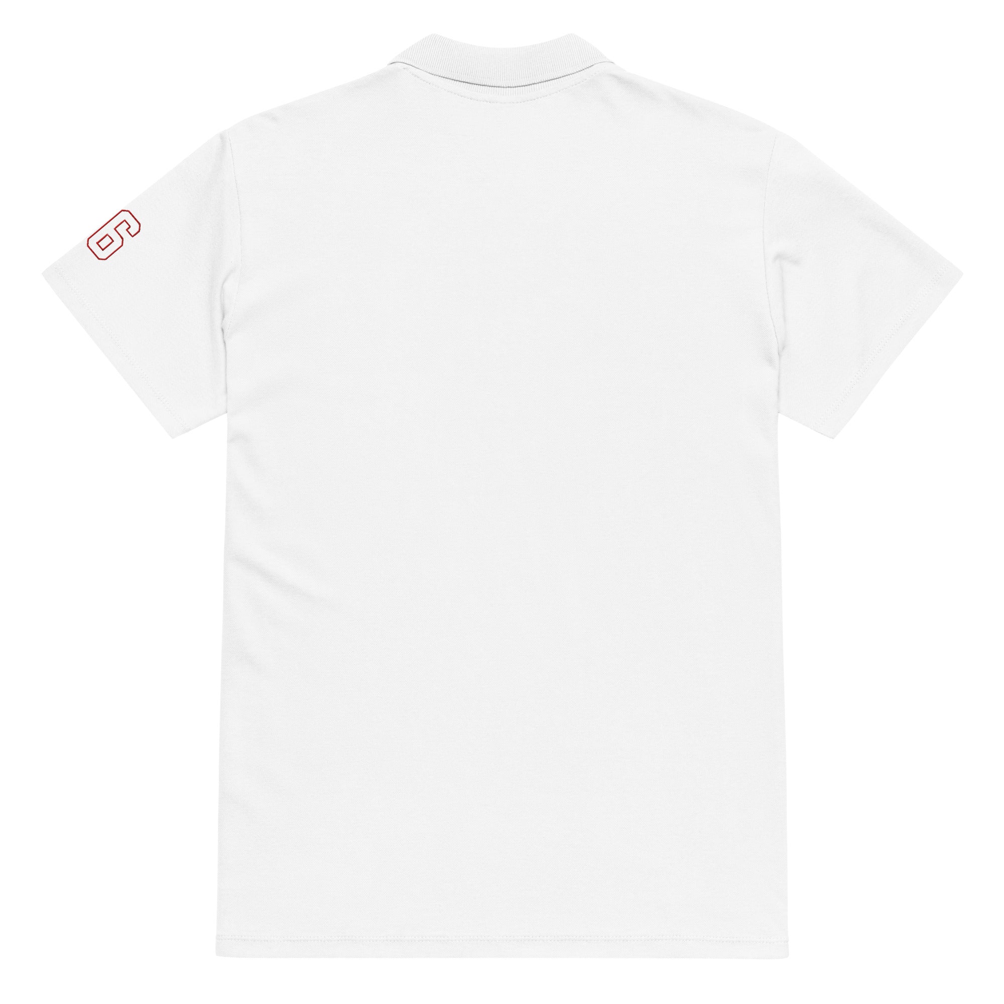 Frères de la Sarre Polo 66 Poloshirt für Saarbrücken Fans mit gestickter 66 in blau rot am linken Ärmel und Logo.