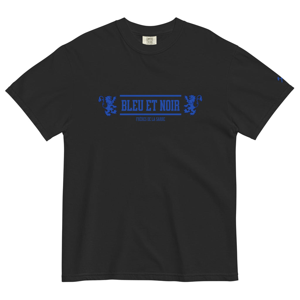 Frères de la Sarre Saarbrücken T-Shirt mit dem blauen Bleu et Noir Schriftzug und den Saarbrücker Löwen in schwarz