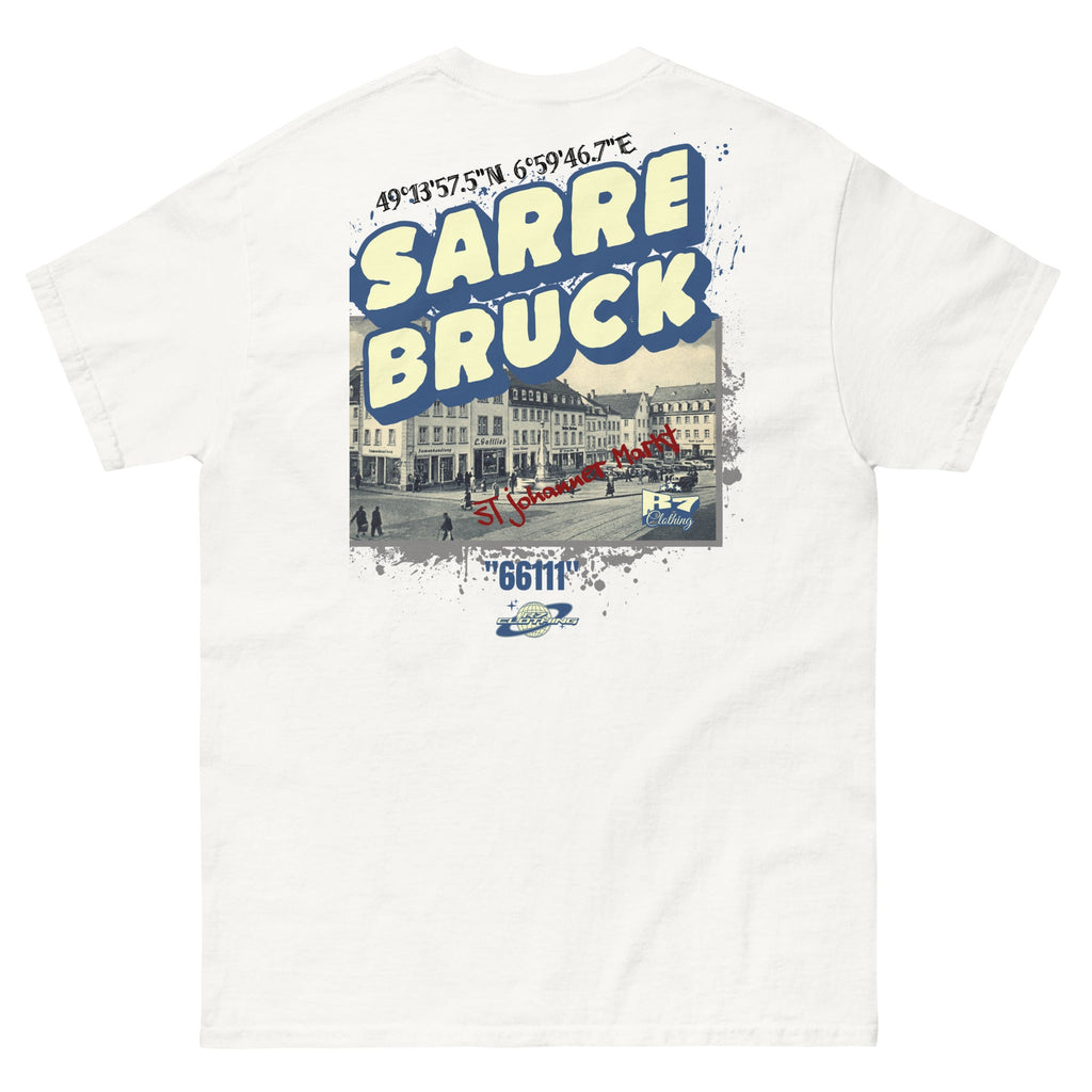 Frères de la Sarre Shirt mit St. Johanner Markt Backprint weiß