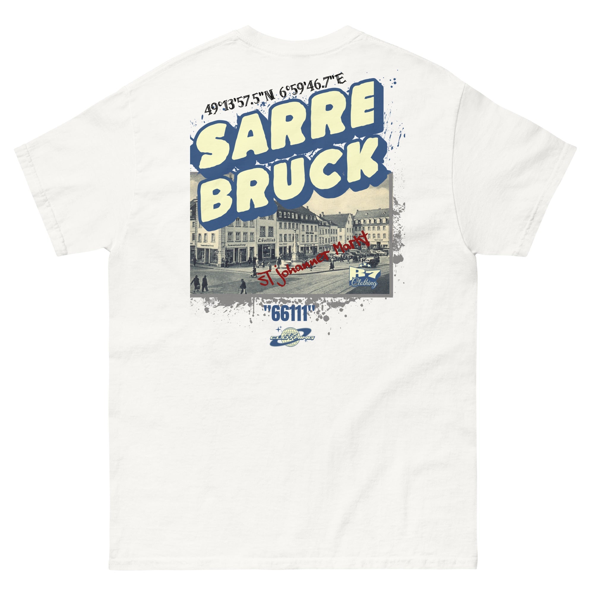 Frères de la Sarre Shirt mit St. Johanner Markt Backprint weiß