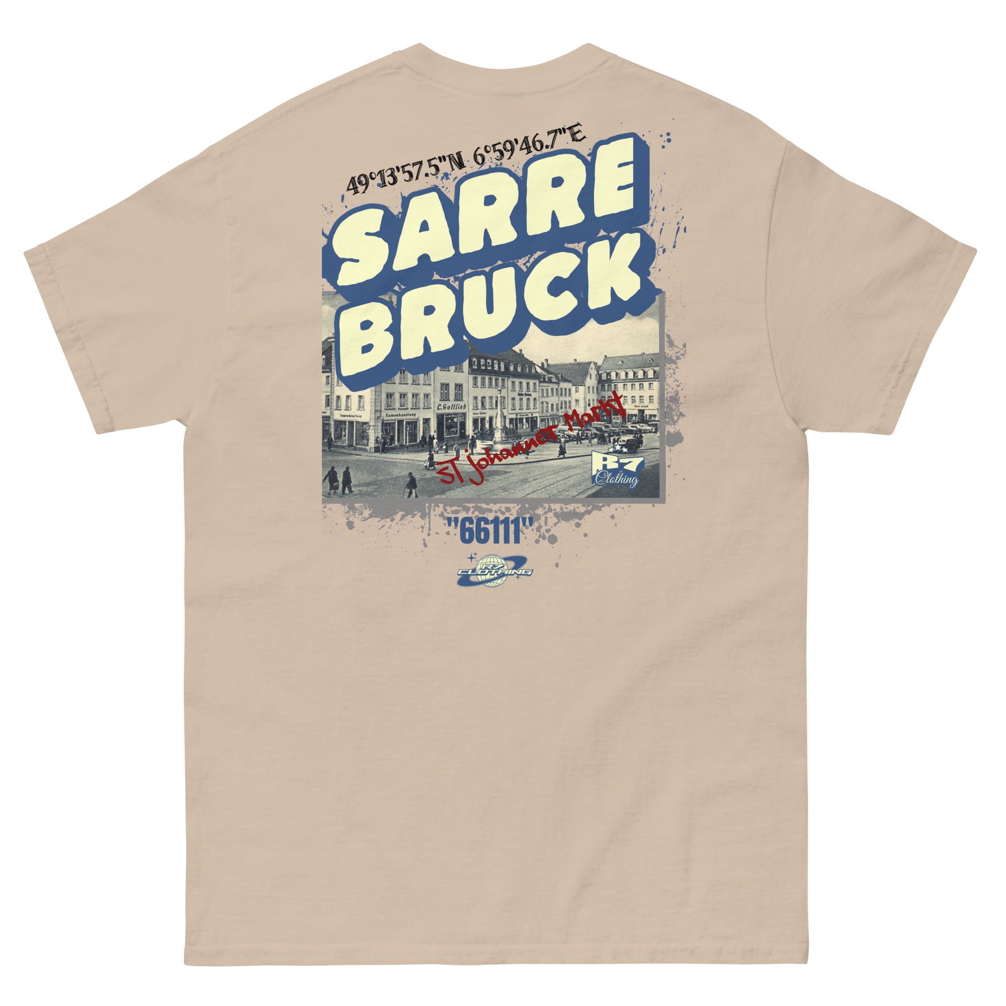 Frères de la Sarre Shirt mit St. Johanner Markt Backprint braun