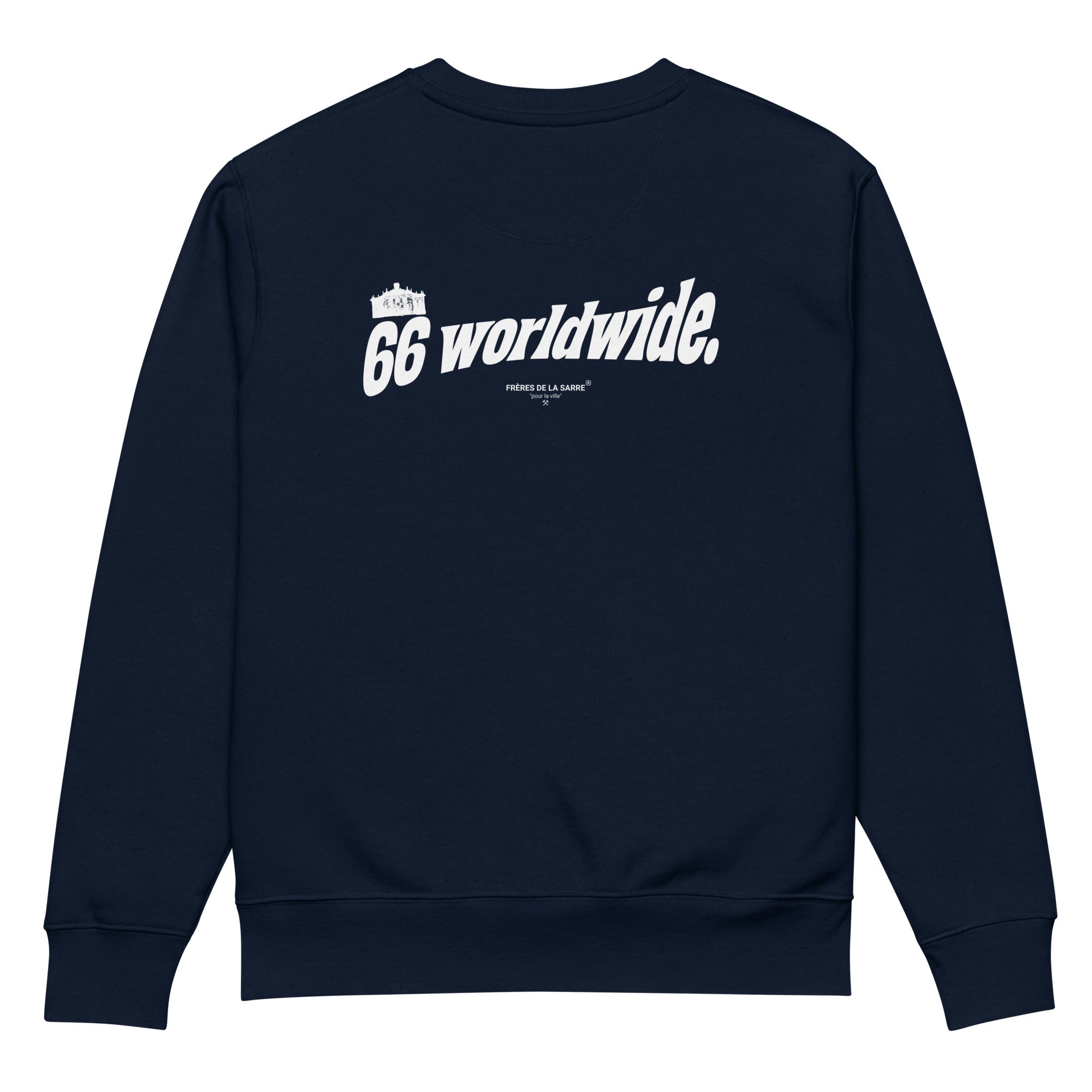 Frères de la Sarre Saarbrücken Sweater mit dem 66 worldwide Backprint und der Ludwigskirche in navy - Back