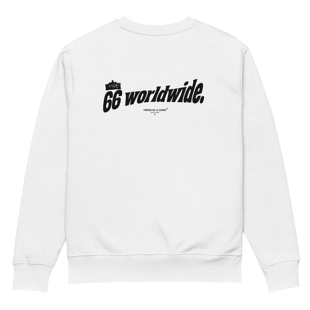 Frères de la Sarre Saarbrücken Sweater mit dem 66 worldwide Backprint und der Ludwigskirche in weiß - Back