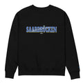 Frères de la Sarre Saarbrücken Sweater mit dem blauen Saarbrücken Schriftzug auf schwarzem Sweatshirt - Front-Ansicht