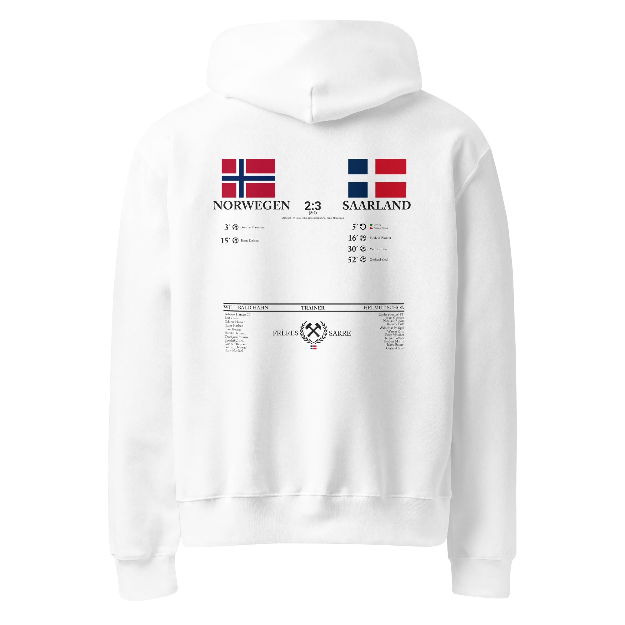 Frères de la Sarre Hoodie - Saarland vs Norwegen weiß - FRÈRES DE LA SARREHoodieWeiß